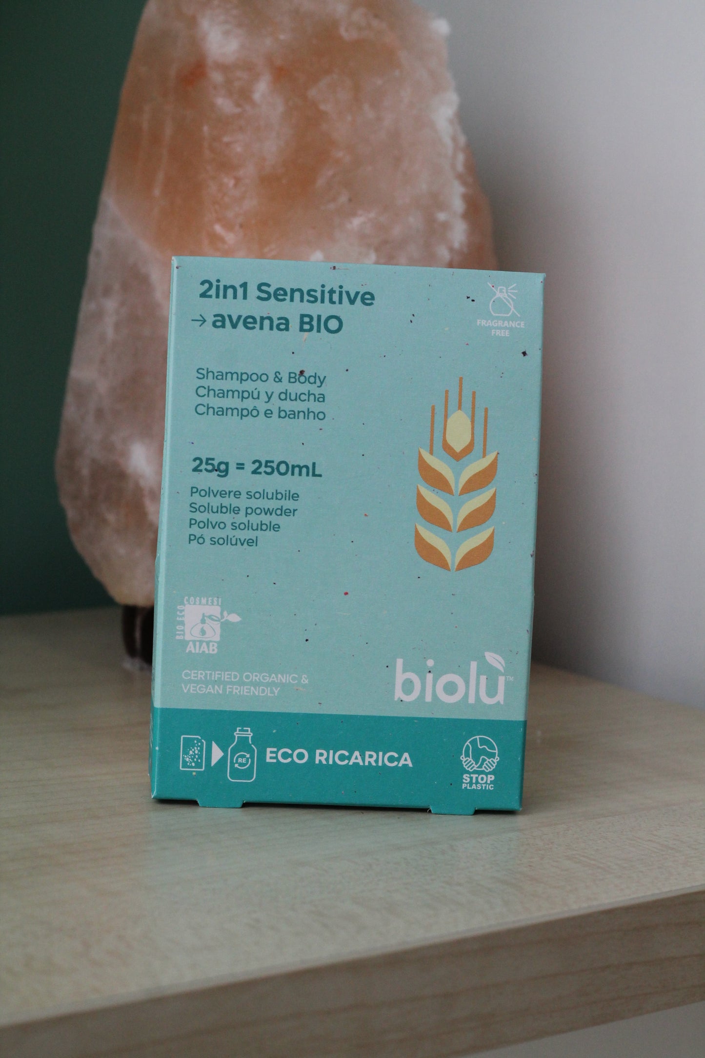 Doccia Shampoo naturale in polvere solubile - 2 in 1 sensitive all'avena bio di Biolù (25 gr)