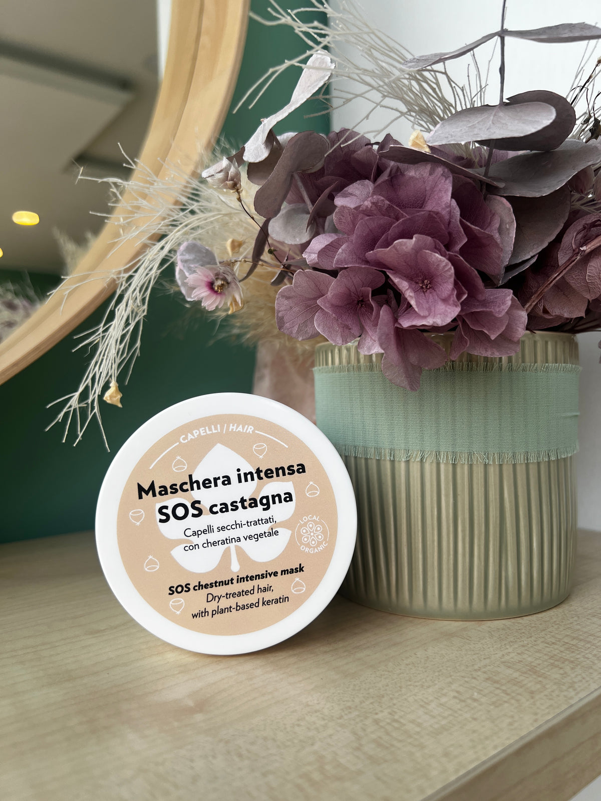 Maschera intensa SOS castagna per capelli secchi-trattati, con cheratina vegetale di Biofficina Toscana (200 ml)