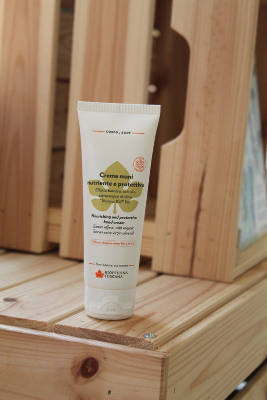 Crema mani nutriente e protettiva effetto barriera, con olio estravergine di oliva “Toscana IGP” bio di Biofficina Toscana (75 ml)