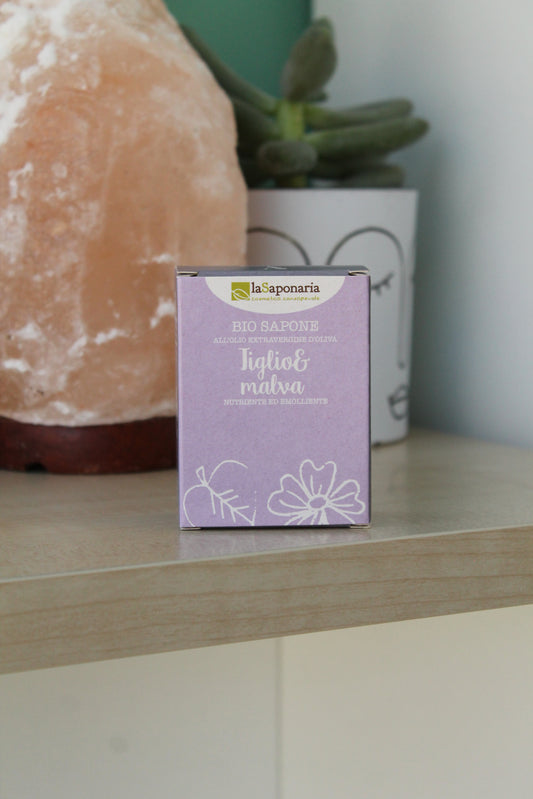 Sapone tiglio e malva solido, nutriente ed emolliente di La Saponaria (100 gr)