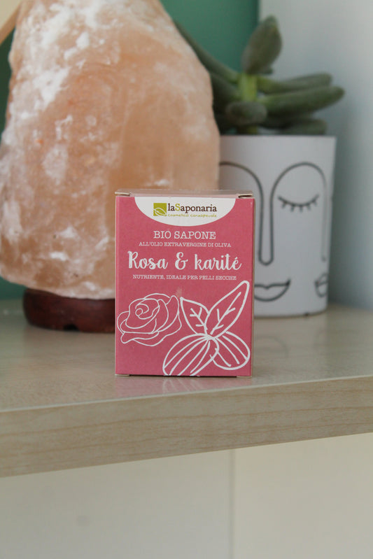 Sapone rosa e burro di karitè solido, nutriente e addolcente di La Saponaria (100 gr)