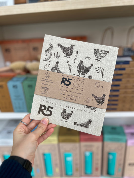 Panni Spugna in Cellulosa di R5 Living (confezione da due pezzi 17,2 x 20 cm)- Galline