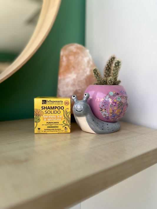 Shampoo solido purificante con bardana bio e spirulina di La Saponaria (50 gr)